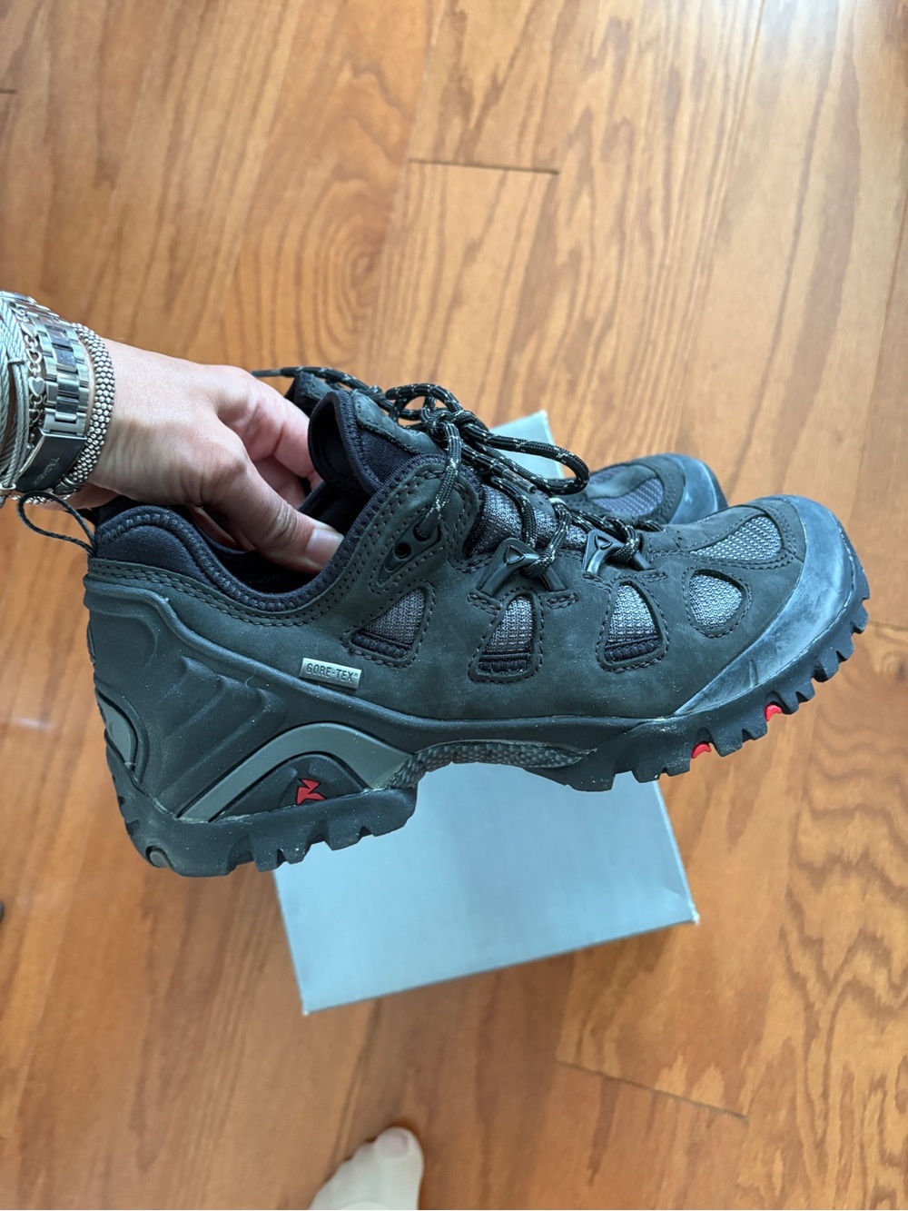 Ecco Black Hiking Shoes with Red Accents